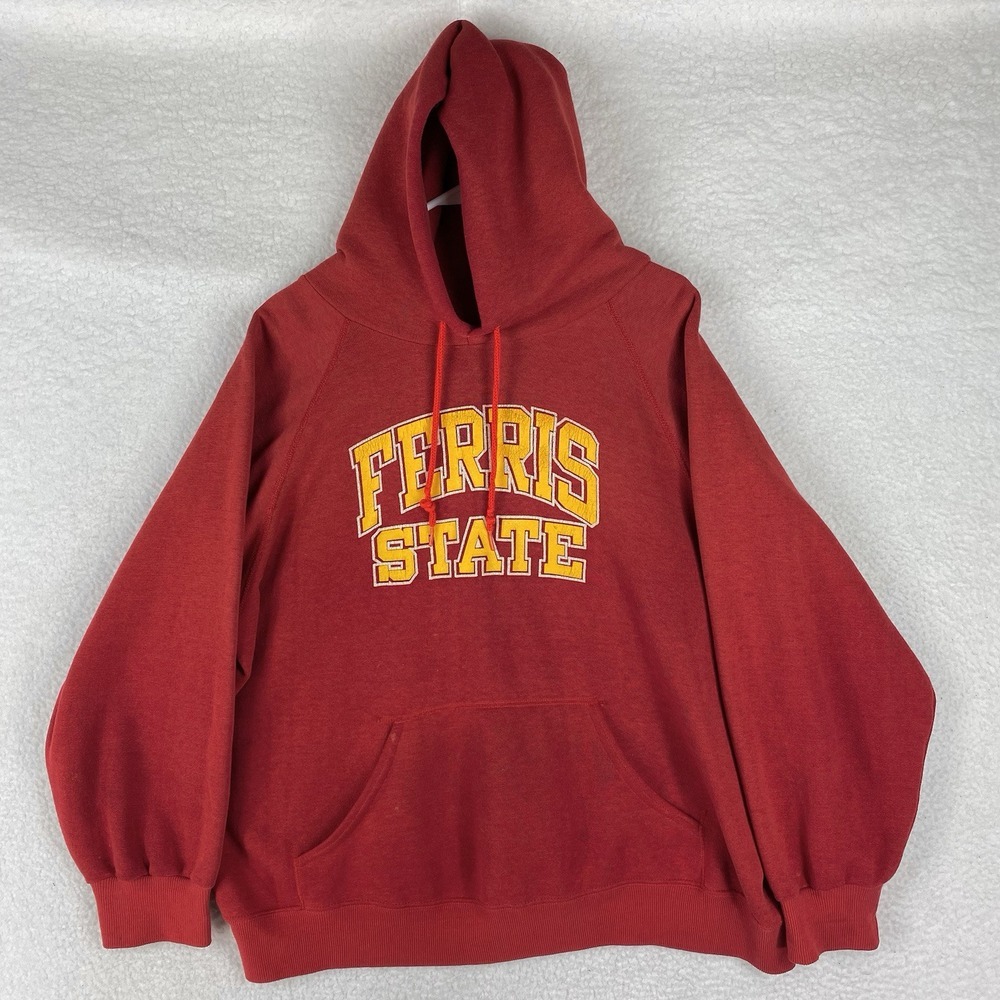 VTG Ferris State Hoodie Sweatshirt Sz XXL Red Thin Raglan 80s Boxy‎ Soffe Sweats